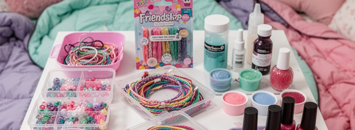 Girls doing DIY craft activities at a sleepover party