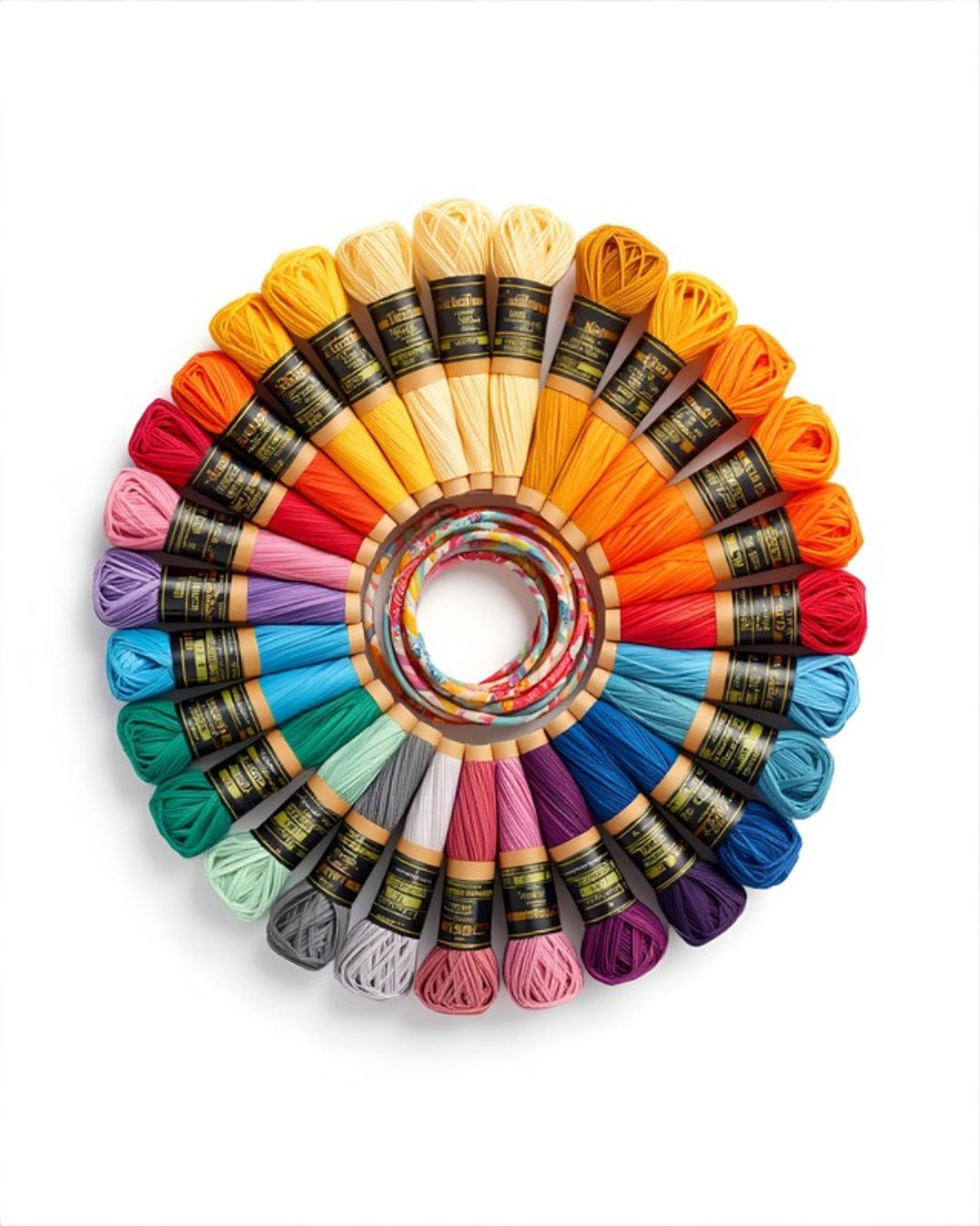 Colorful friendship bracelet station with embroidery thread and beads