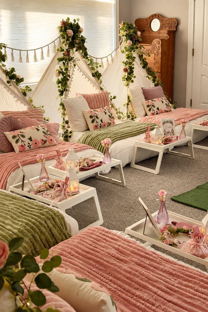 Three floral teepees with a tassel garland, Timonium