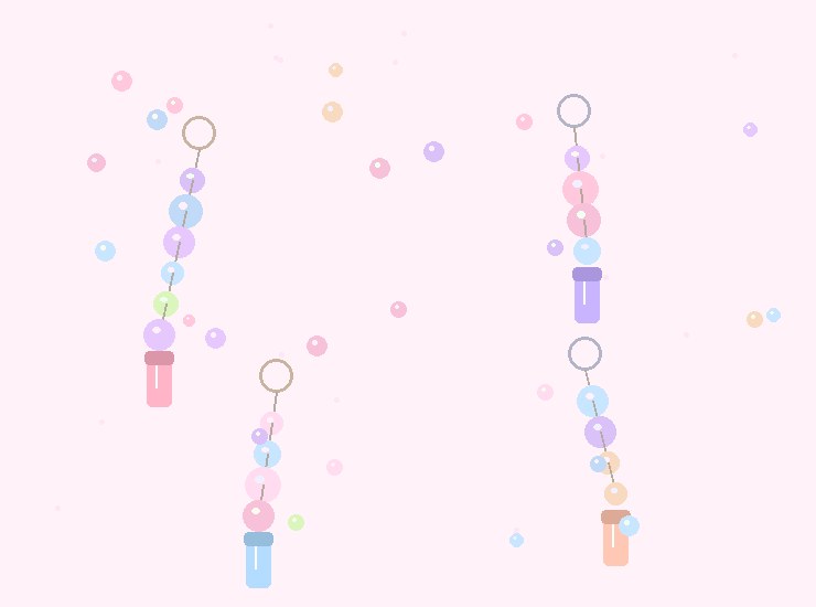Colorful beaded lip gloss keychains with charms on a pastel background