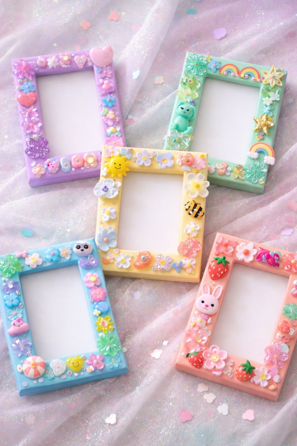 Pastel decoden photo frames decorated with colorful 3D charms and flowers — sleepover party box activity — Timonium MD