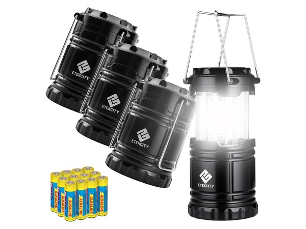 Set of four collapsible LED camping lanterns