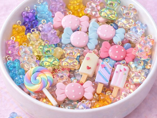 Colorful candy and lollipop shaped clay charms