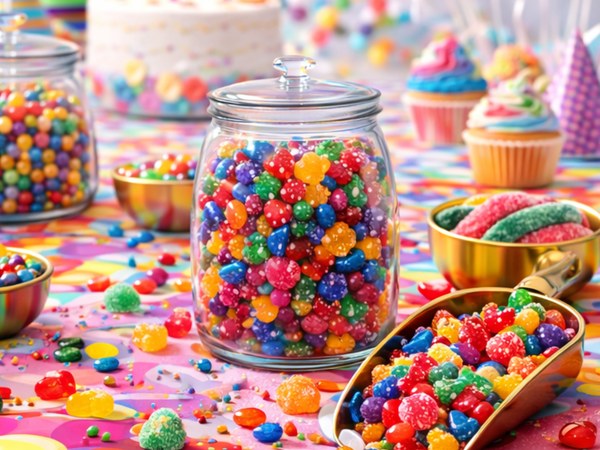 Clear glass apothecary jar with lid for candy display