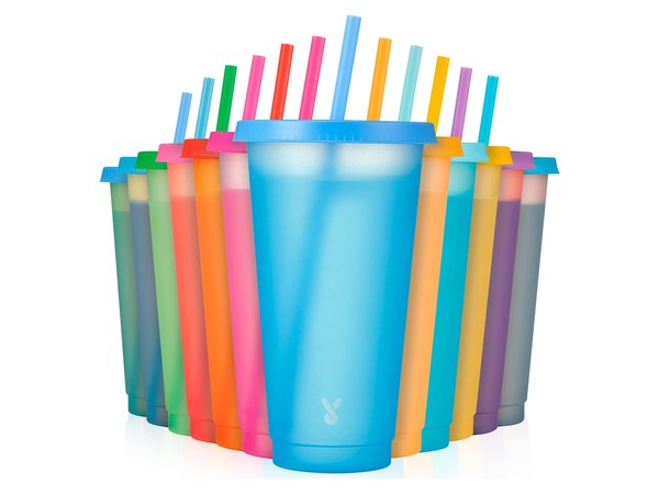 Color changing tumbler cups with lids and straws in a set