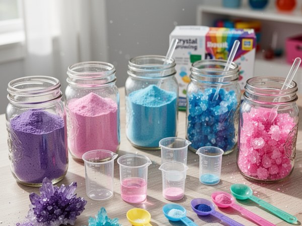 National Geographic crystal growing kit with colorful crystals and light-up display stand