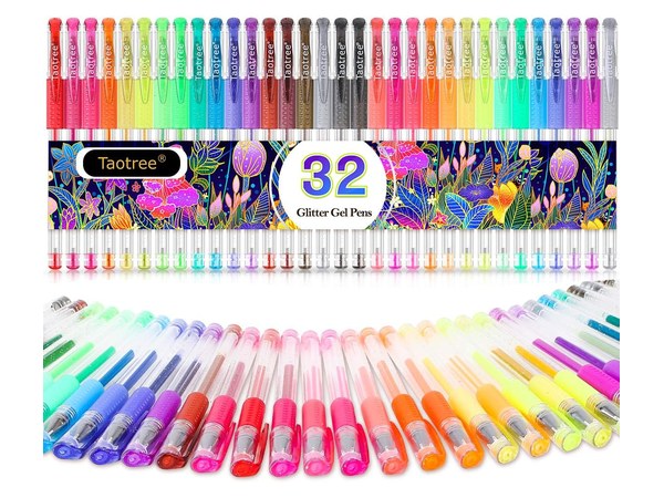 Set of colorful glitter gel pens for filling out invitations