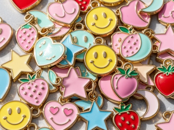 Assorted gold-plated enamel charms in bright colors