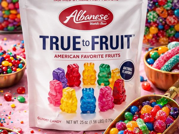 Colorful assorted gummy bear candies in bright fruit colors