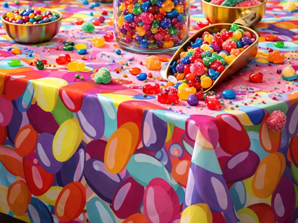 Colorful jelly bean pattern tablecloth in bold candy colors