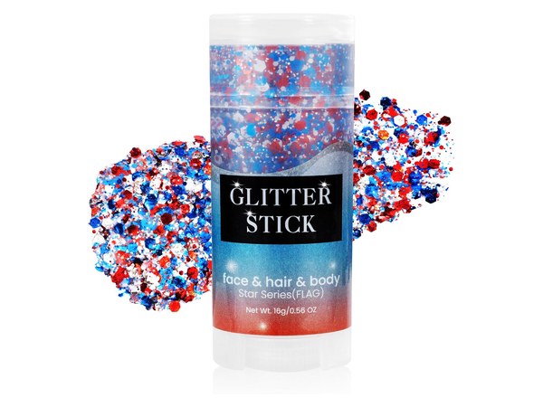 Red white and blue face and body glitter sticks