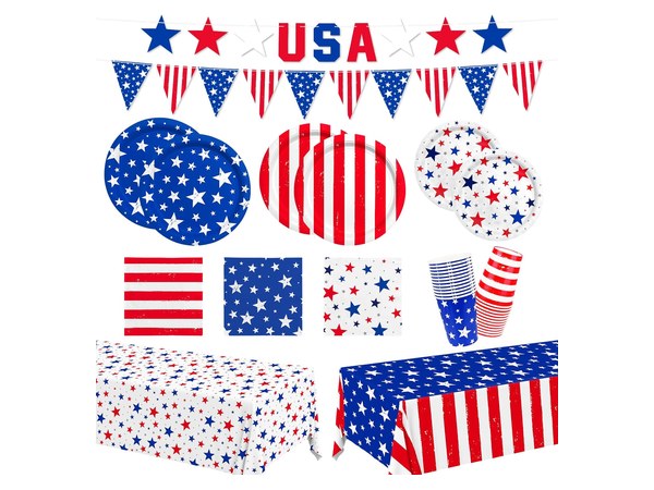 Patriotic 4th of July tableware set with plates and napkins