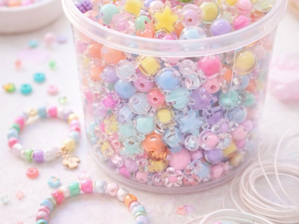 Kawaii style acrylic beads in pastel colors with cute designs
