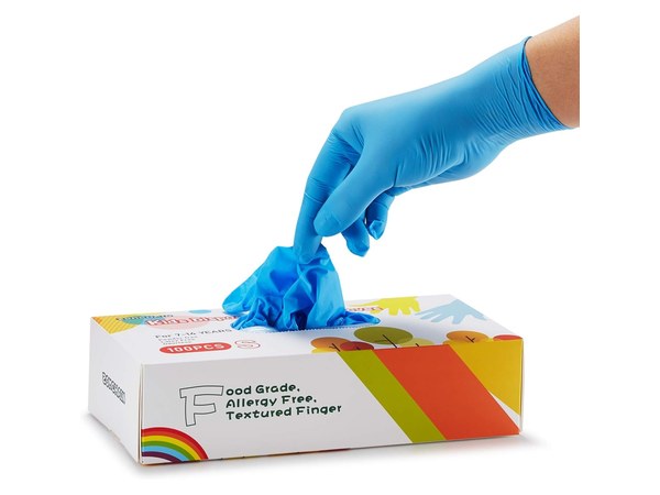 Box of kid sized blue nitrile gloves for crafting
