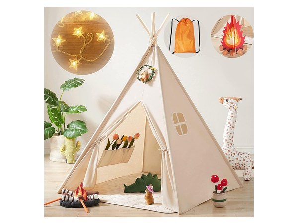 Kids teepee play tent with built-in star lights