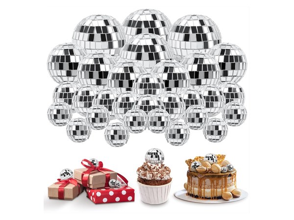 Mini silver disco balls set of 30 for tween party table decoration