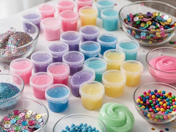 54 mini slime pouches in assorted bright colors for party favors