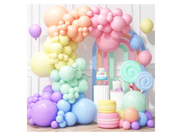 Pastel macaron balloon arch garland kit for tween birthday party
