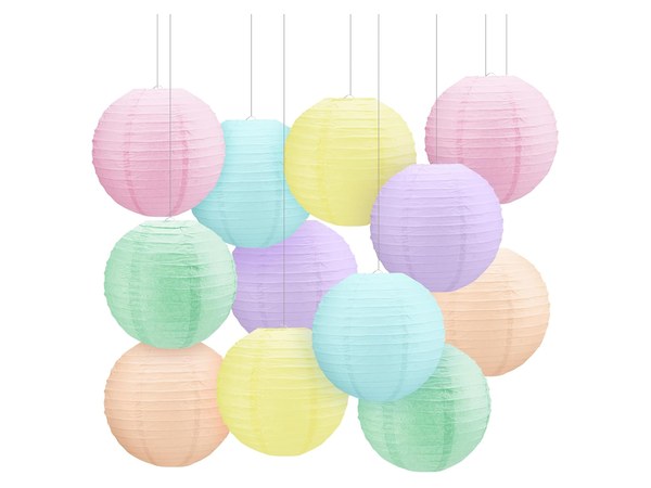 Set of pastel hanging paper lanterns in macaron colors