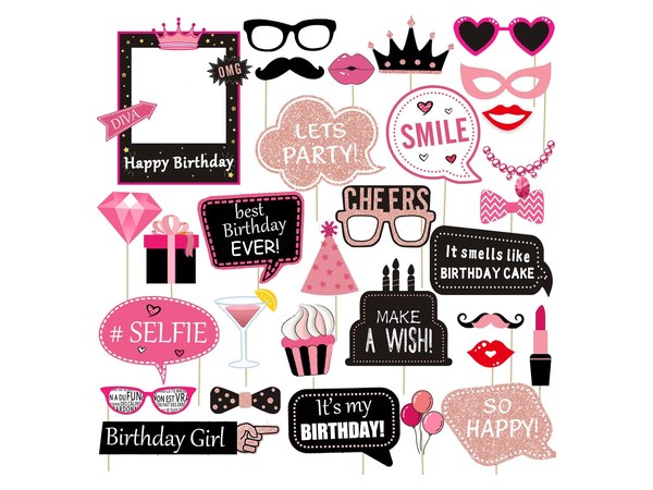 Hot pink birthday photo booth props pack for tween party