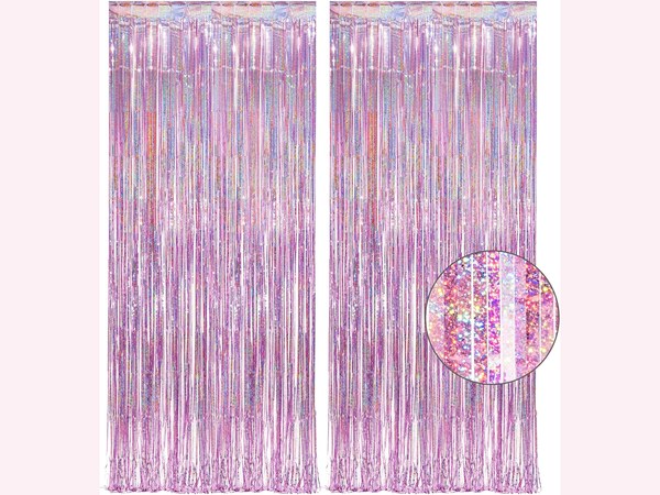Pink tinsel foil fringe curtain door streamer for parties