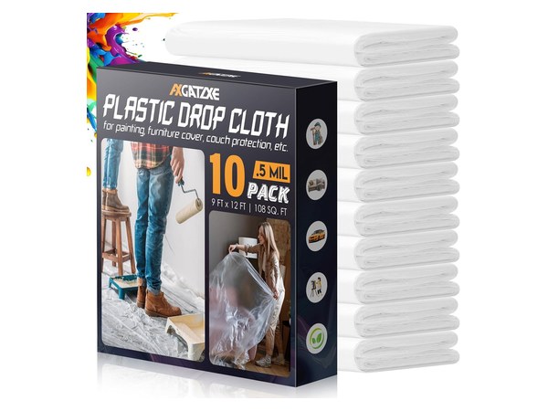 Pack of plastic drop cloths for covering tables and floors