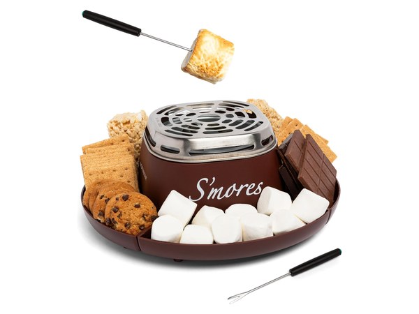 Nostalgia tabletop electric smores maker with marshmallow roasting forks