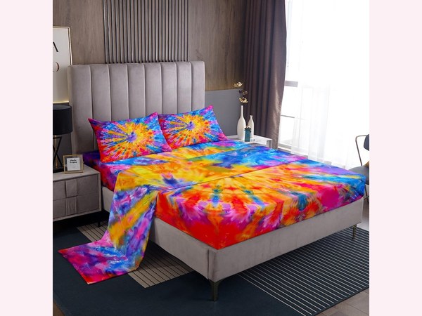 Rainbow tie-dye sheet set with matching pillowcase