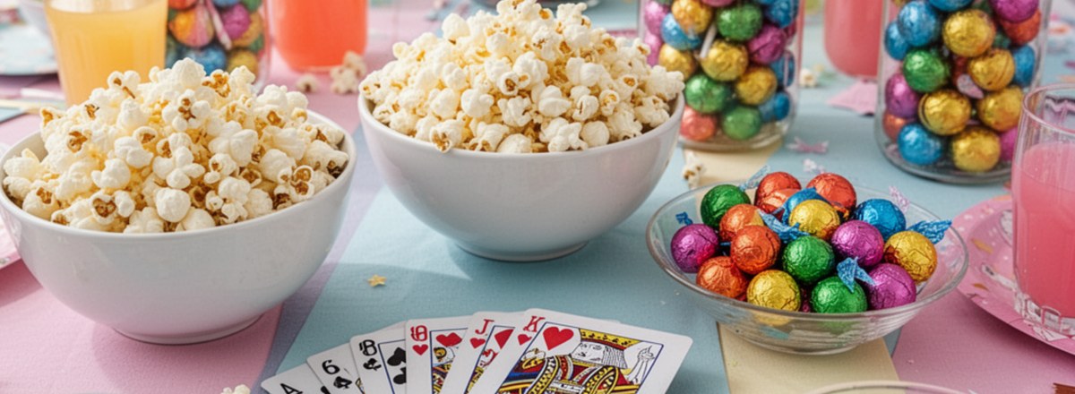 Girls playing card games at a sleepover party with teepees in the background